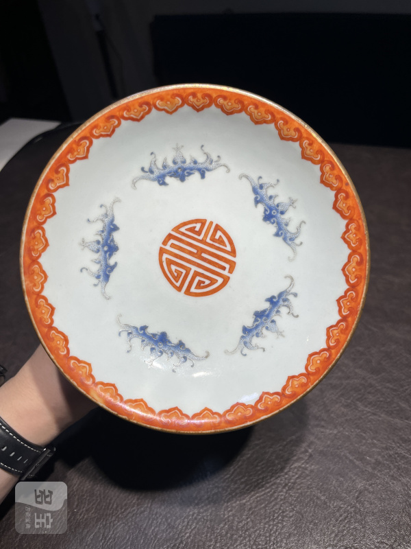 清乾隆 洋彩描金缠枝宝相花觚式供盘一对 - 图13